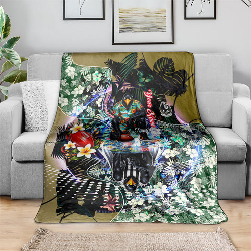 Personalized Collingwood Football Magpies Blanket Tropical Hibiscus Flowers - Pacific Fusion Style