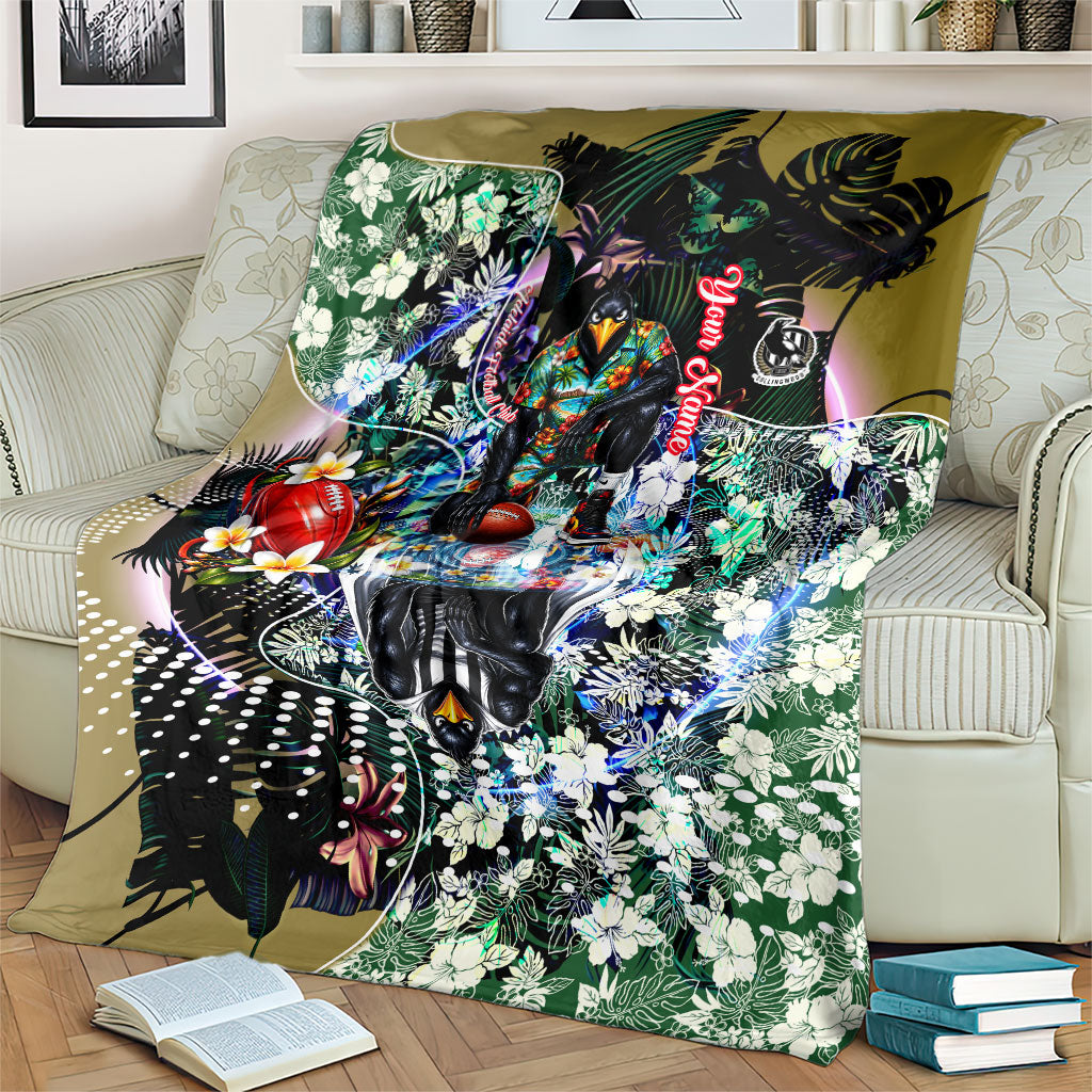 Personalized Collingwood Football Magpies Blanket Tropical Hibiscus Flowers - Pacific Fusion Style