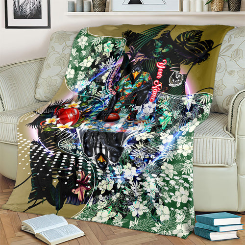 Personalized Collingwood Football Magpies Blanket Tropical Hibiscus Flowers - Pacific Fusion Style