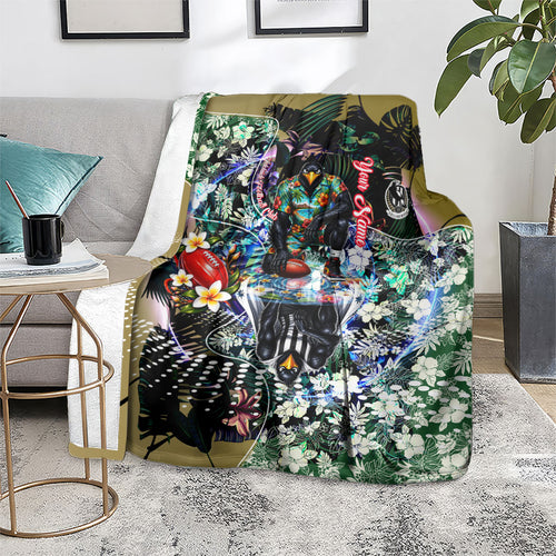 Personalized Collingwood Football Magpies Blanket Tropical Hibiscus Flowers - Pacific Fusion Style