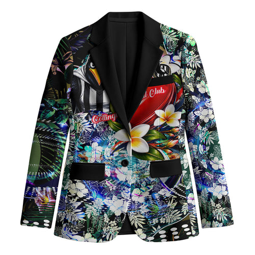 Personalized Collingwood Football Magpies Blazer Tropical Hibiscus Flowers - Pacific Fusion Style