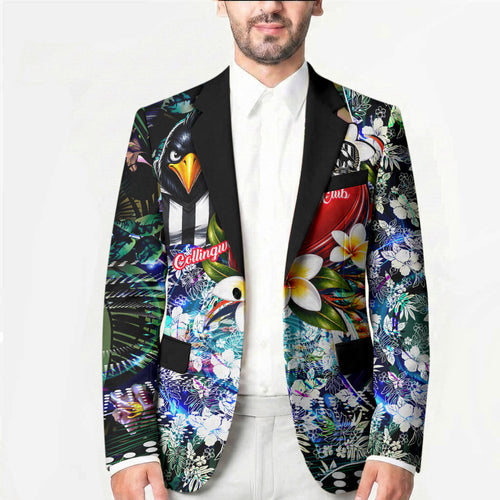 Personalized Collingwood Football Magpies Blazer Tropical Hibiscus Flowers - Pacific Fusion Style