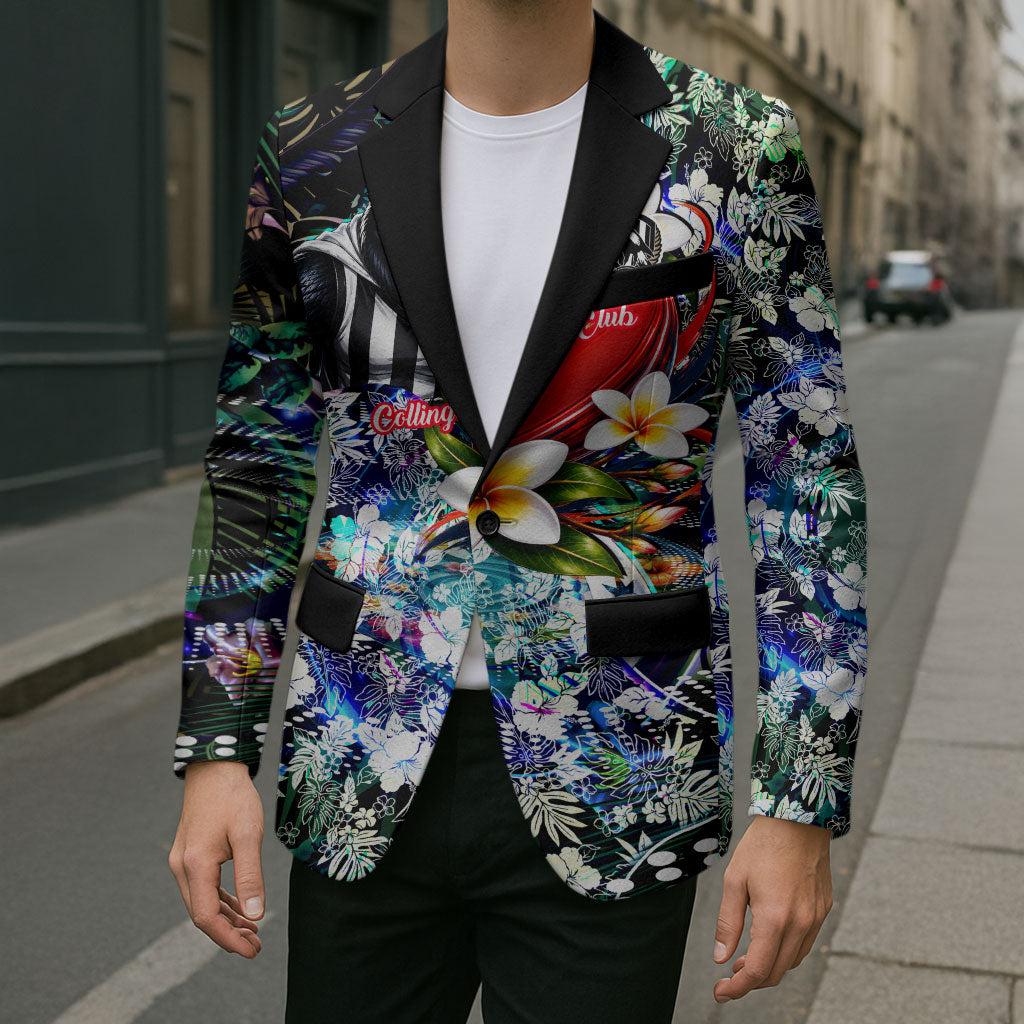 Personalized Collingwood Football Magpies Blazer Tropical Hibiscus Flowers - Pacific Fusion Style