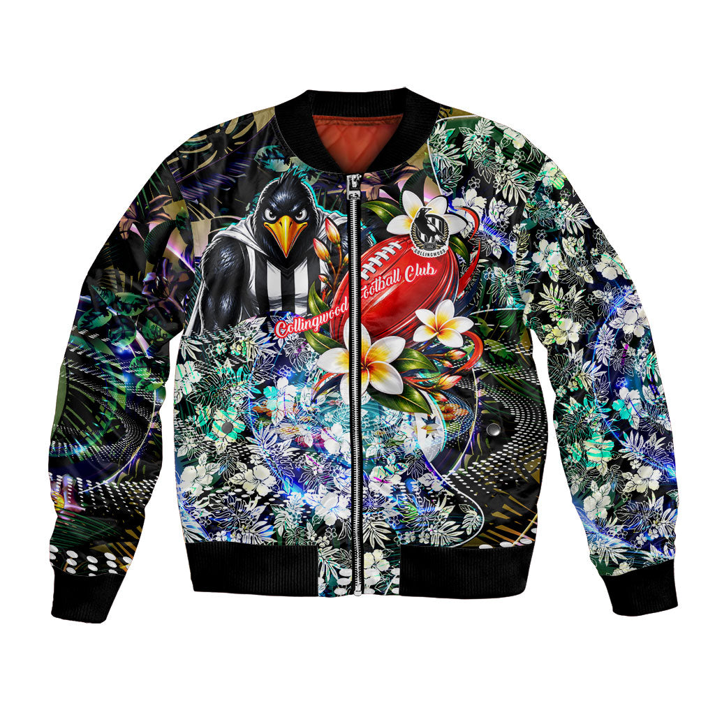 Personalized Collingwood Football Magpies Bomber Jacket Tropical Hibiscus Flowers - Pacific Fusion Style