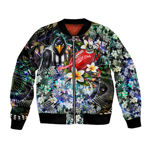 Personalized Collingwood Football Magpies Bomber Jacket Tropical Hibiscus Flowers - Pacific Fusion Style