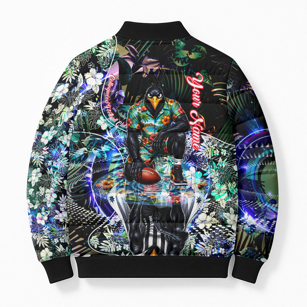 Personalized Collingwood Football Magpies Bomber Puffer Jacket Tropical Hibiscus Flowers - Pacific Fusion Style