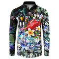 Personalized Collingwood Football Magpies Button Sweatshirt Tropical Hibiscus Flowers - Pacific Fusion Style
