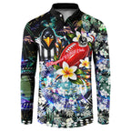 Personalized Collingwood Football Magpies Button Sweatshirt Tropical Hibiscus Flowers - Pacific Fusion Style