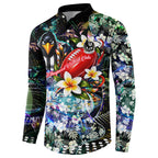 Personalized Collingwood Football Magpies Button Sweatshirt Tropical Hibiscus Flowers - Pacific Fusion Style