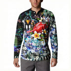 Personalized Collingwood Football Magpies Button Sweatshirt Tropical Hibiscus Flowers - Pacific Fusion Style