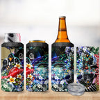 Personalized Collingwood Football Magpies 4 in 1 Can Cooler Tumbler Tropical Hibiscus Flowers - Pacific Fusion Style