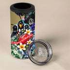 Personalized Collingwood Football Magpies 4 in 1 Can Cooler Tumbler Tropical Hibiscus Flowers - Pacific Fusion Style