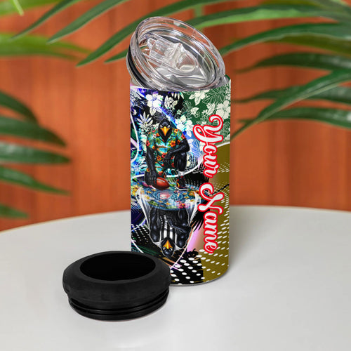 Personalized Collingwood Football Magpies 4 in 1 Can Cooler Tumbler Tropical Hibiscus Flowers - Pacific Fusion Style