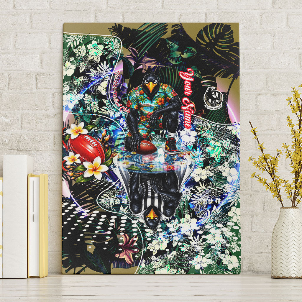 Personalized Collingwood Football Magpies Canvas Wall Art Tropical Hibiscus Flowers - Pacific Fusion Style