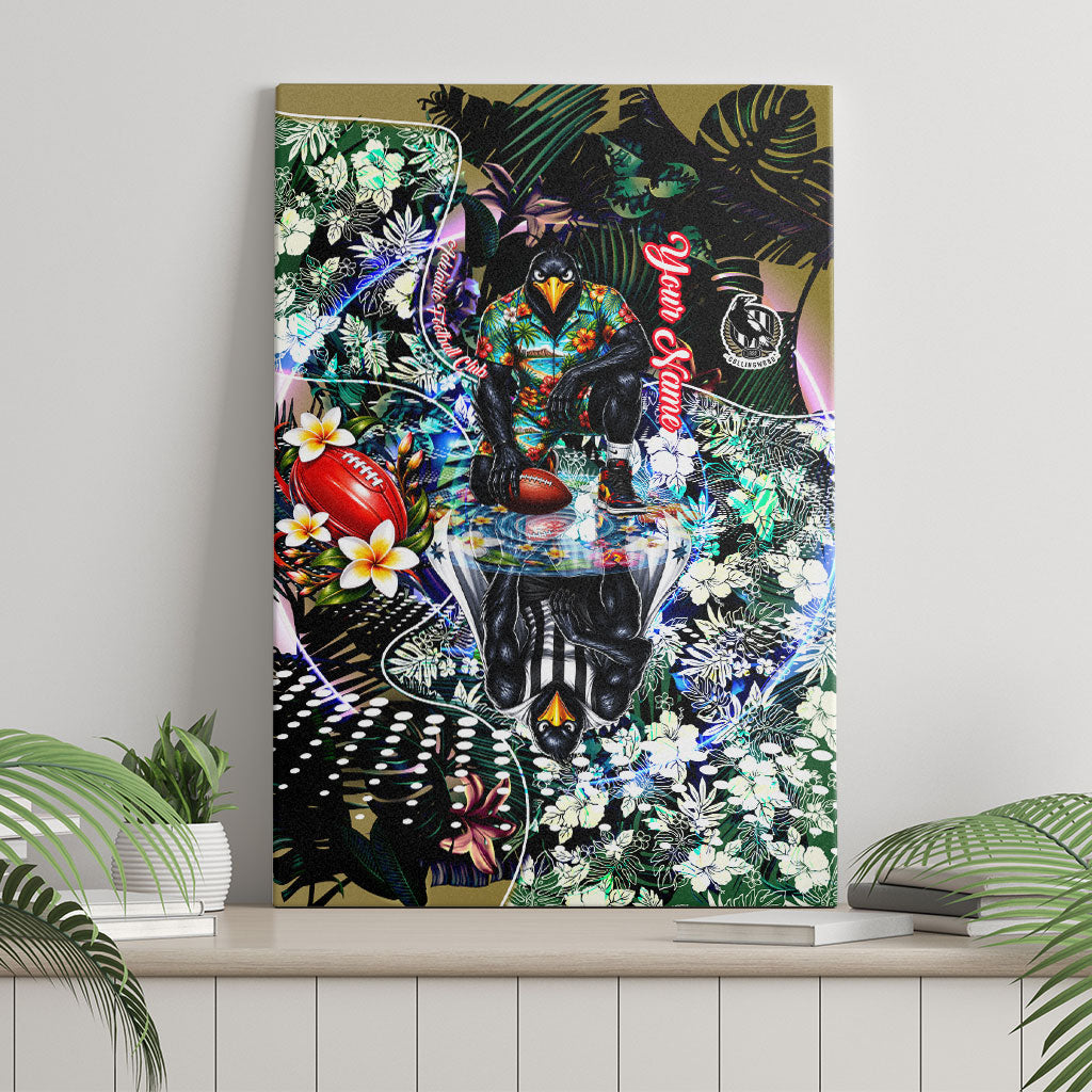 Personalized Collingwood Football Magpies Canvas Wall Art Tropical Hibiscus Flowers - Pacific Fusion Style