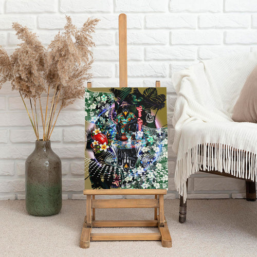 Personalized Collingwood Football Magpies Canvas Wall Art Tropical Hibiscus Flowers - Pacific Fusion Style