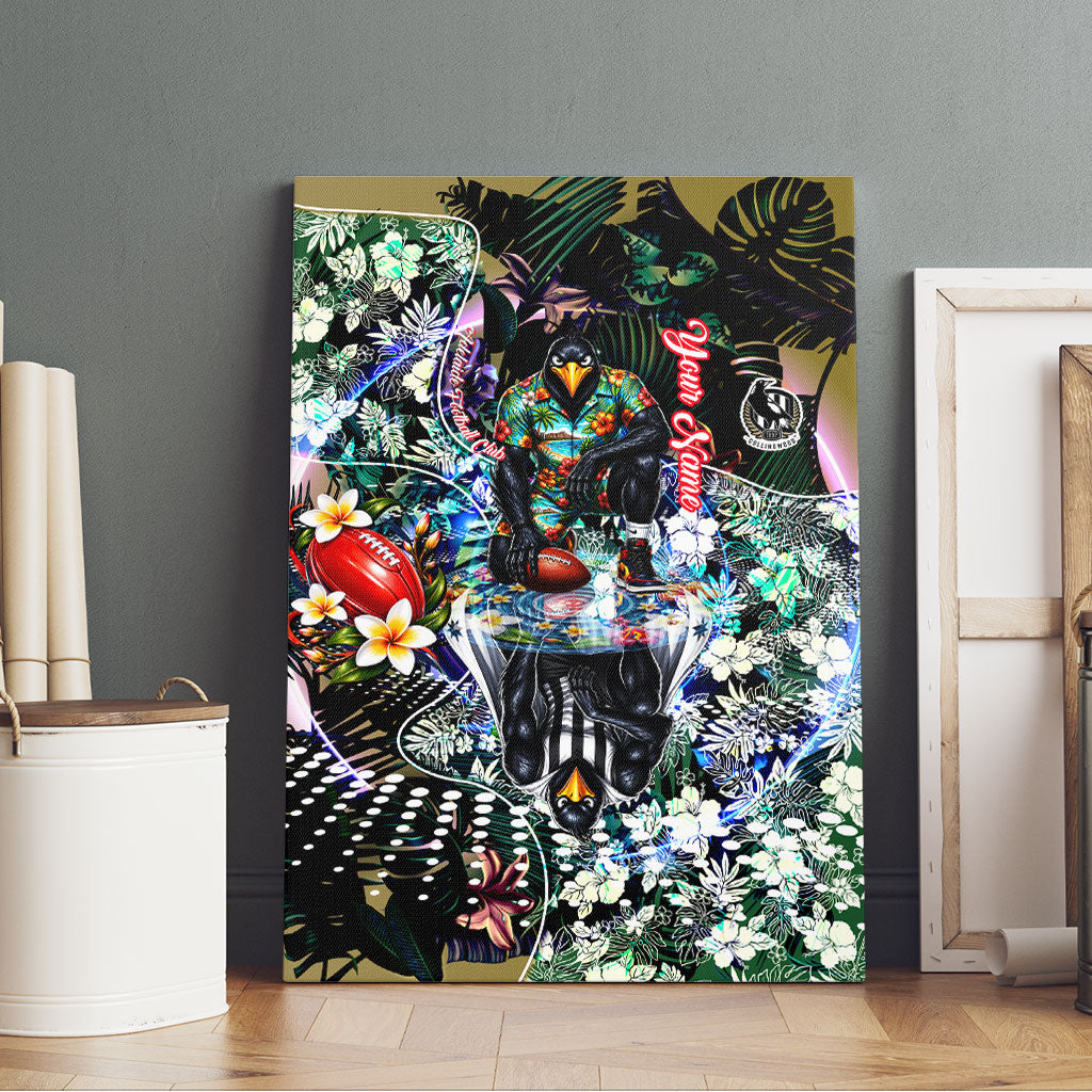 Personalized Collingwood Football Magpies Canvas Wall Art Tropical Hibiscus Flowers - Pacific Fusion Style
