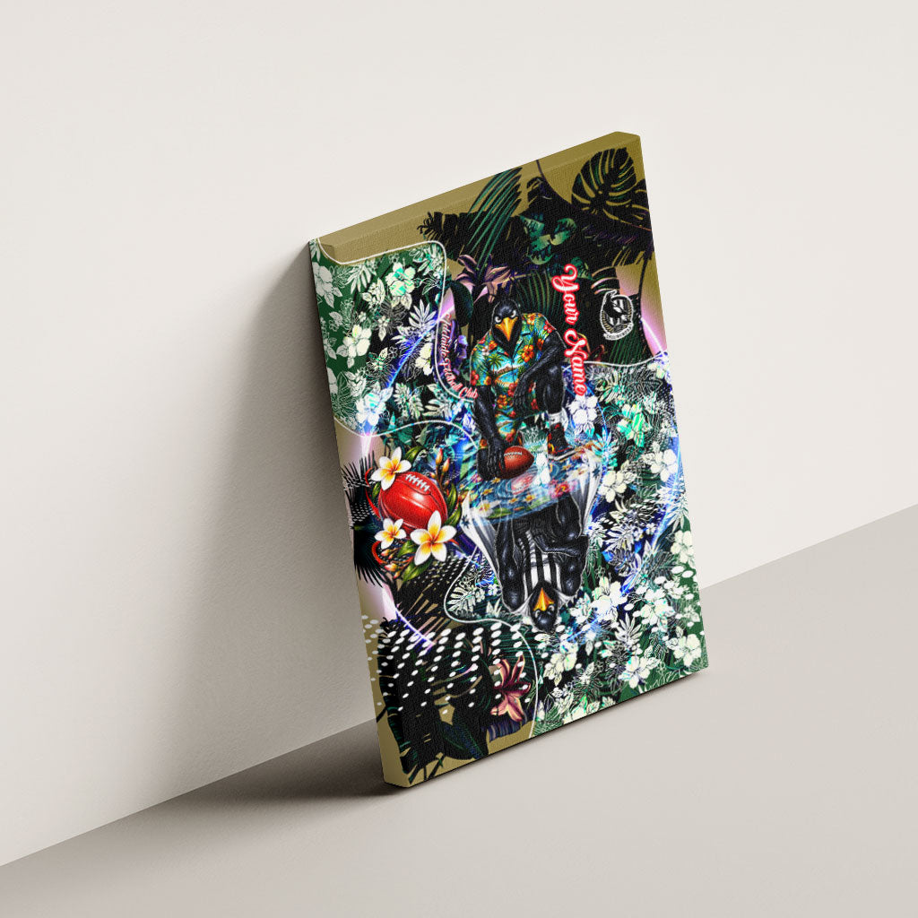 Personalized Collingwood Football Magpies Canvas Wall Art Tropical Hibiscus Flowers - Pacific Fusion Style