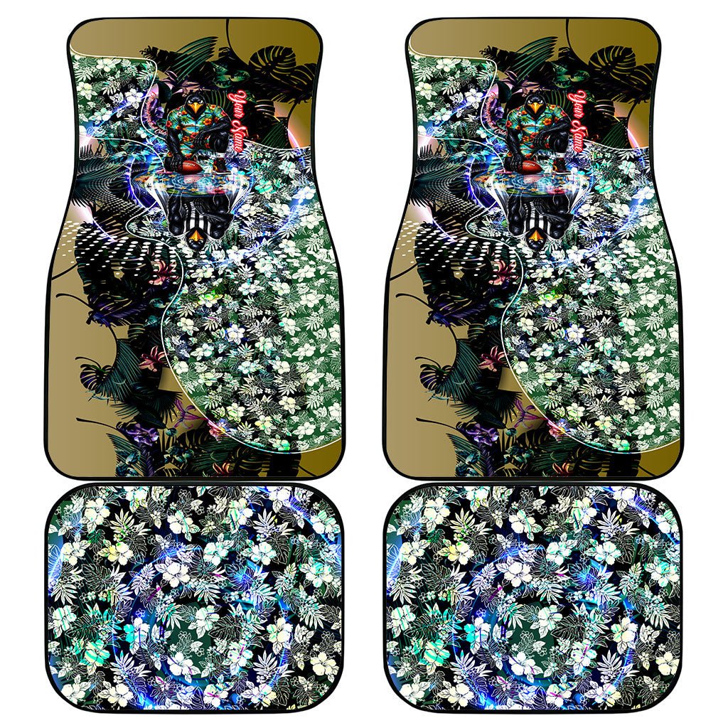 Personalized Collingwood Football Magpies Car Mats Tropical Hibiscus Flowers - Pacific Fusion Style