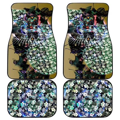 Personalized Collingwood Football Magpies Car Mats Tropical Hibiscus Flowers - Pacific Fusion Style