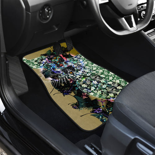 Personalized Collingwood Football Magpies Car Mats Tropical Hibiscus Flowers - Pacific Fusion Style