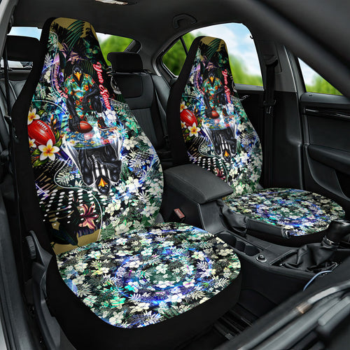 Personalized Collingwood Football Magpies Car Seat Cover Tropical Hibiscus Flowers - Pacific Fusion Style