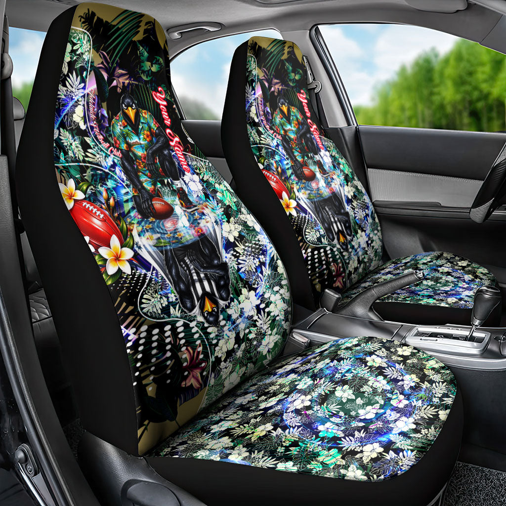 Personalized Collingwood Football Magpies Car Seat Cover Tropical Hibiscus Flowers - Pacific Fusion Style