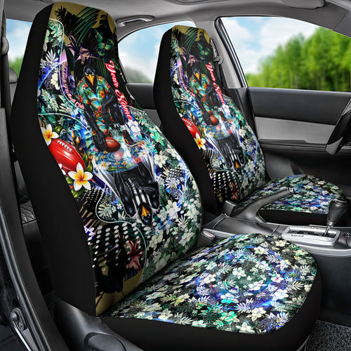 Personalized Collingwood Football Magpies Car Seat Cover Tropical Hibiscus Flowers - Pacific Fusion Style