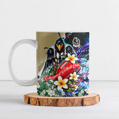 Personalized Collingwood Football Magpies Ceramic Mug Tropical Hibiscus Flowers - Pacific Fusion Style