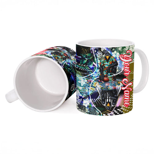 Personalized Collingwood Football Magpies Ceramic Mug Tropical Hibiscus Flowers - Pacific Fusion Style