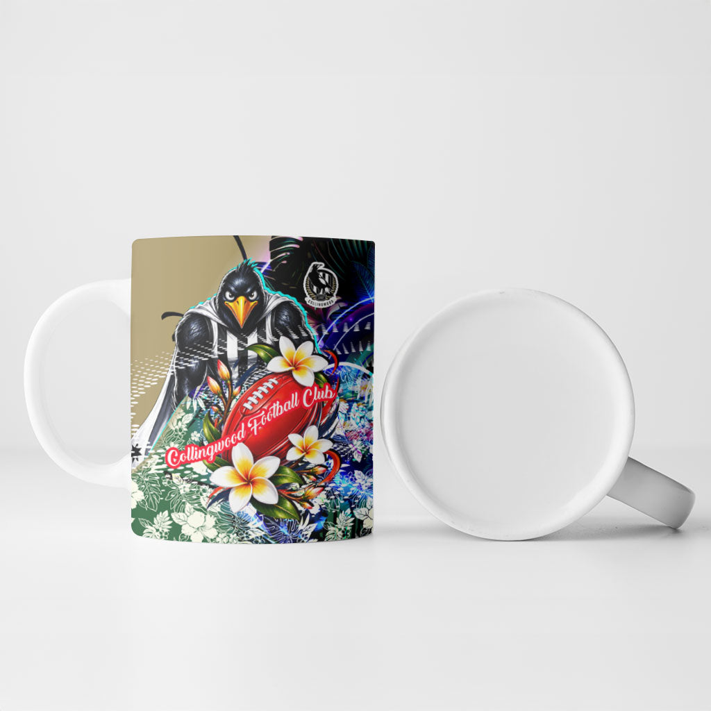Personalized Collingwood Football Magpies Ceramic Mug Tropical Hibiscus Flowers - Pacific Fusion Style