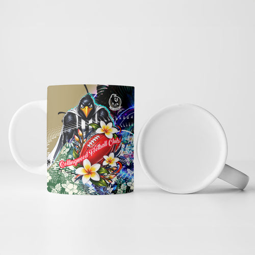 Personalized Collingwood Football Magpies Ceramic Mug Tropical Hibiscus Flowers - Pacific Fusion Style