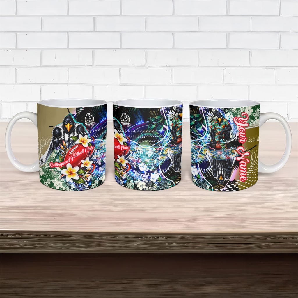 Personalized Collingwood Football Magpies Ceramic Mug Tropical Hibiscus Flowers - Pacific Fusion Style