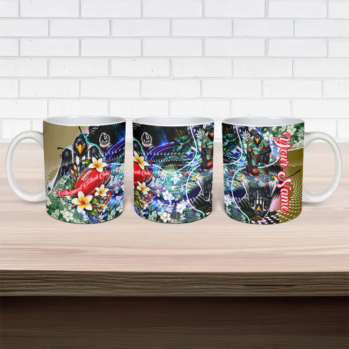 Personalized Collingwood Football Magpies Ceramic Mug Tropical Hibiscus Flowers - Pacific Fusion Style