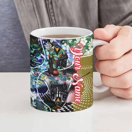 Personalized Collingwood Football Magpies Ceramic Mug Tropical Hibiscus Flowers - Pacific Fusion Style