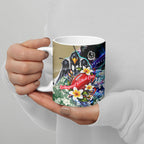 Personalized Collingwood Football Magpies Ceramic Mug Tropical Hibiscus Flowers - Pacific Fusion Style
