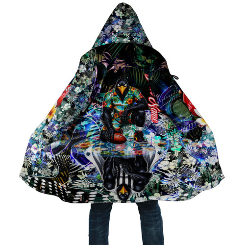 Personalized Collingwood Football Magpies Cloak Tropical Hibiscus Flowers - Pacific Fusion Style