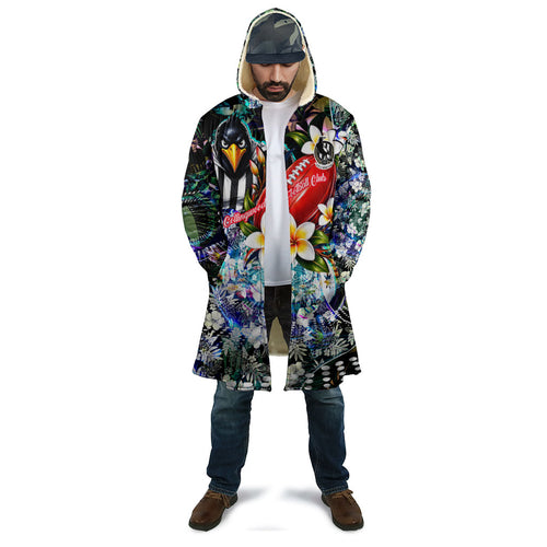 Personalized Collingwood Football Magpies Cloak Tropical Hibiscus Flowers - Pacific Fusion Style