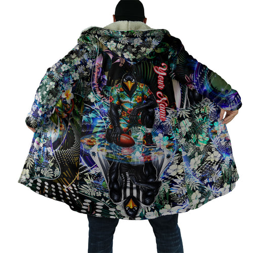 Personalized Collingwood Football Magpies Cloak Tropical Hibiscus Flowers - Pacific Fusion Style