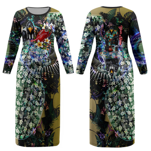 Personalized Collingwood Football Magpies Couples Matching Long Sleeve Bodycon Dress and Long Sleeve Button Shirt Tropical Hibiscus Flowers - Pacific Fusion Style