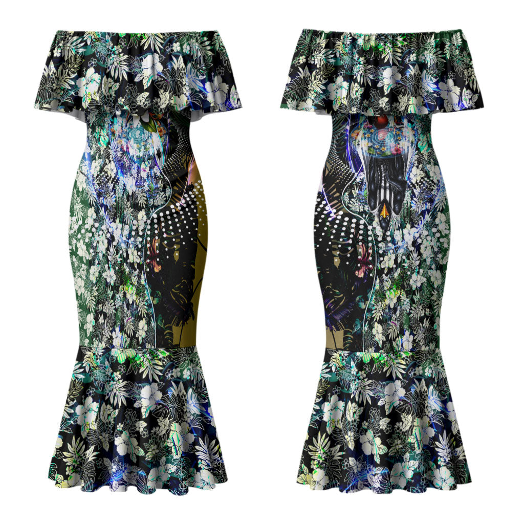 Personalized Collingwood Football Magpies Couples Matching Mermaid Dress and Hawaiian Shirt Tropical Hibiscus Flowers - Pacific Fusion Style