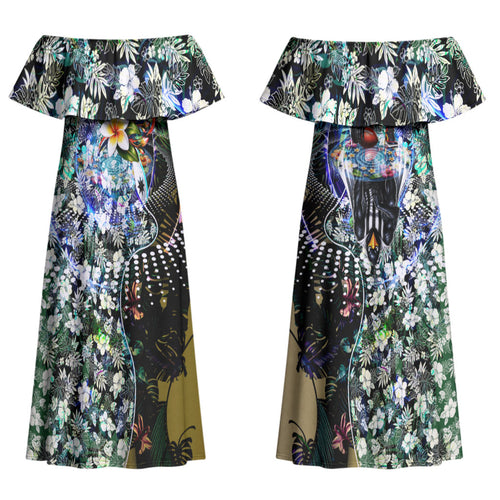 Personalized Collingwood Football Magpies Couples Matching Off Shoulder Maxi Dress and Hawaiian Shirt Tropical Hibiscus Flowers - Pacific Fusion Style