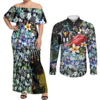 Personalized Collingwood Football Magpies Couples Matching Off Shoulder Maxi Dress and Long Sleeve Button Shirt Tropical Hibiscus Flowers - Pacific Fusion Style
