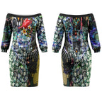 Personalized Collingwood Football Magpies Couples Matching Off The Shoulder Long Sleeve Dress and Hawaiian Shirt Tropical Hibiscus Flowers - Pacific Fusion Style