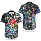 Personalized Collingwood Football Magpies Couples Matching Puletasi and Hawaiian Shirt Tropical Hibiscus Flowers - Pacific Fusion Style
