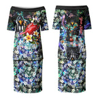 Personalized Collingwood Football Magpies Couples Matching Puletasi and Hawaiian Shirt Tropical Hibiscus Flowers - Pacific Fusion Style