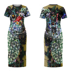Personalized Collingwood Football Magpies Couples Matching Short Sleeve Bodycon Dress and Hawaiian Shirt Tropical Hibiscus Flowers - Pacific Fusion Style