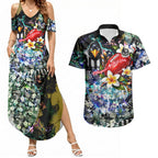 Personalized Collingwood Football Magpies Couples Matching Summer Maxi Dress and Hawaiian Shirt Tropical Hibiscus Flowers - Pacific Fusion Style