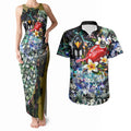 Personalized Collingwood Football Magpies Couples Matching Tank Maxi Dress and Hawaiian Shirt Tropical Hibiscus Flowers - Pacific Fusion Style