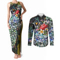 Personalized Collingwood Football Magpies Couples Matching Tank Maxi Dress and Long Sleeve Button Shirt Tropical Hibiscus Flowers - Pacific Fusion Style